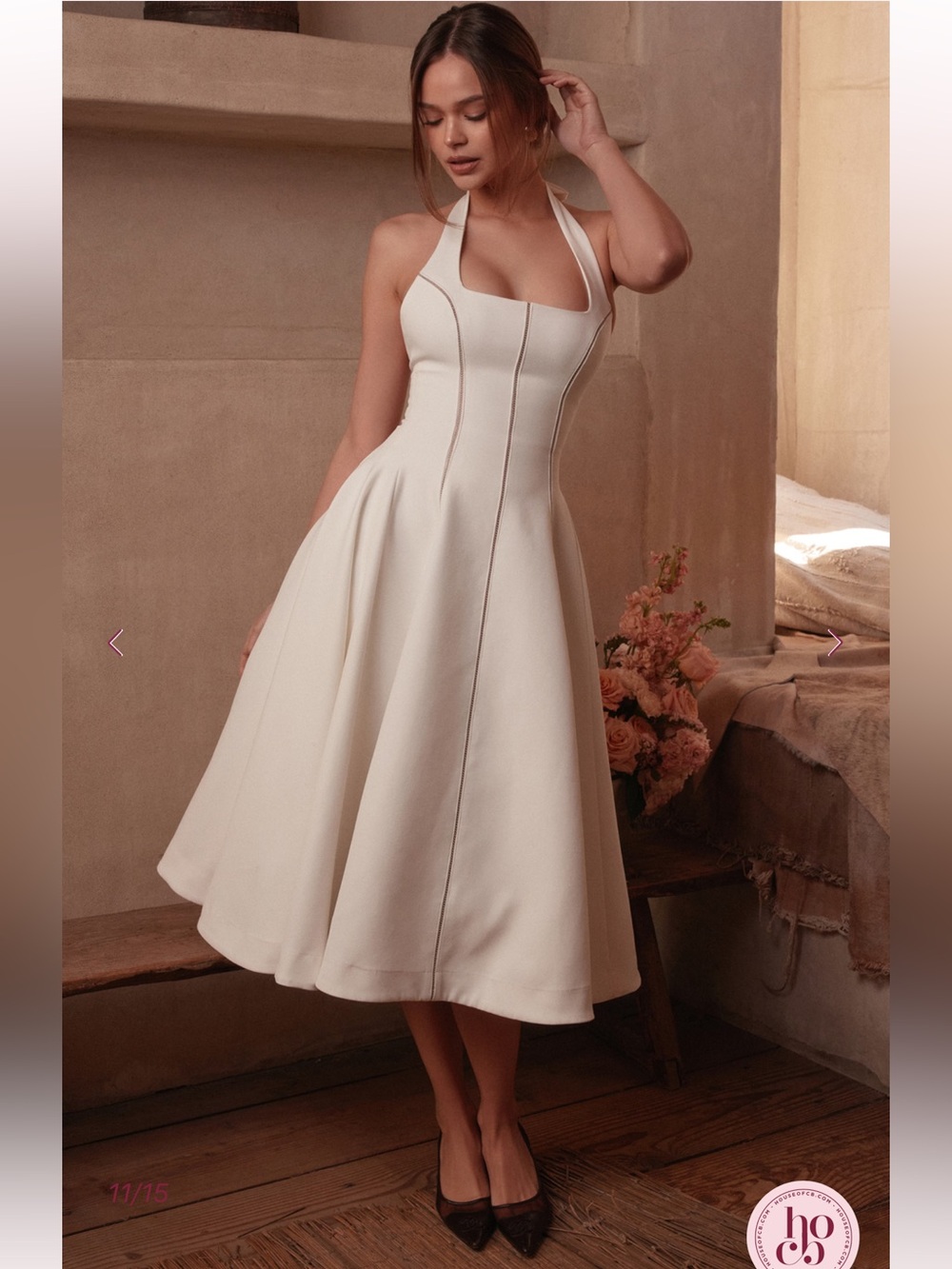 HOUSE OF CB Loulou Ivory Halter Neck Midi Dress NWOT